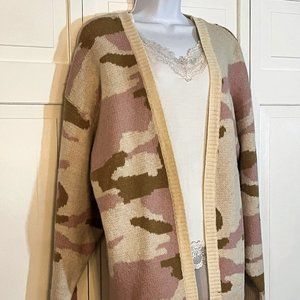 Pink camo long cardigan sweater